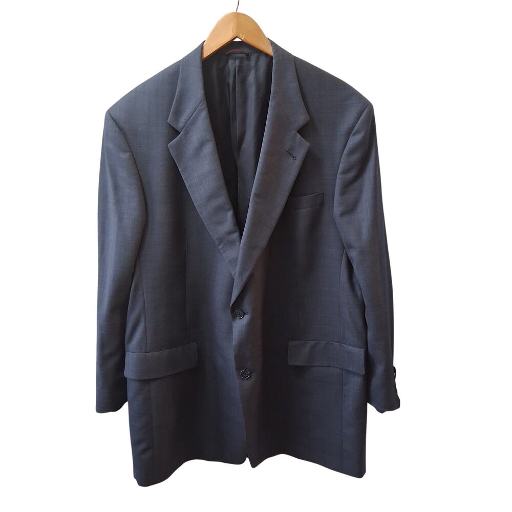 Hart Schaffner Marx Men Wool Plaid Sport Coat Blazer 2 Button Jacket Blue SZ-48L